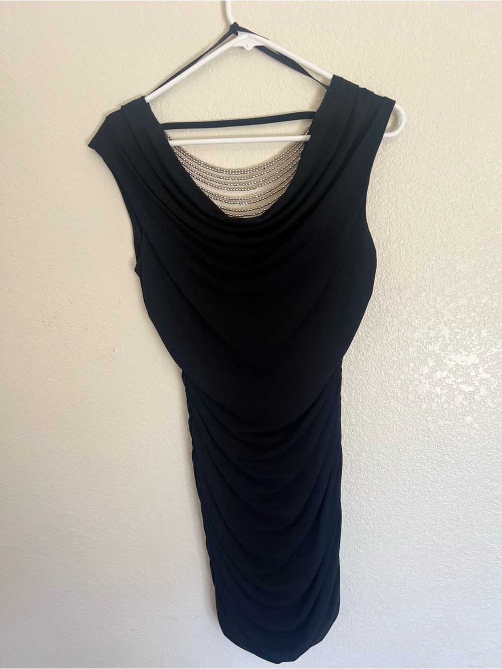 BCX Black Draped Midi Dress with Bead-Detail Back